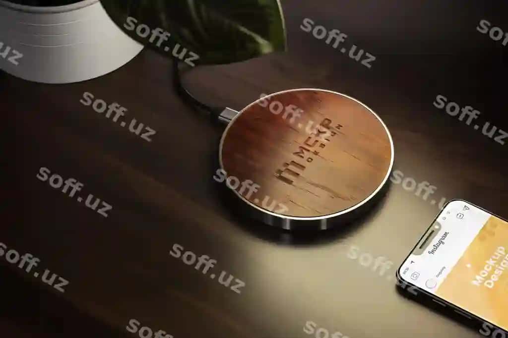 Simsiz zaryadlovchi namuna tabiat teksturasi bilan | Wireless charger mock up with nature texture
