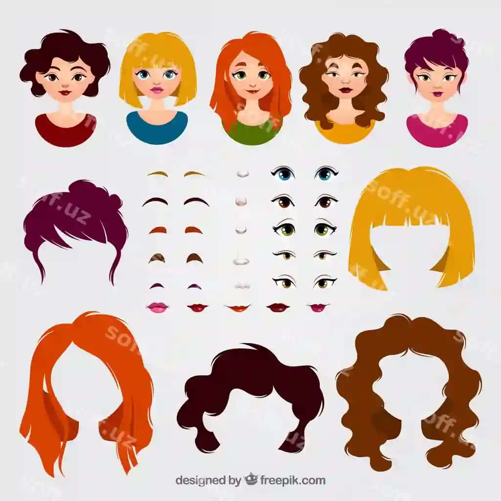 Ayollar avatarlari elementlarni oʻz ichiga oladi | Female avatars pack elements 2