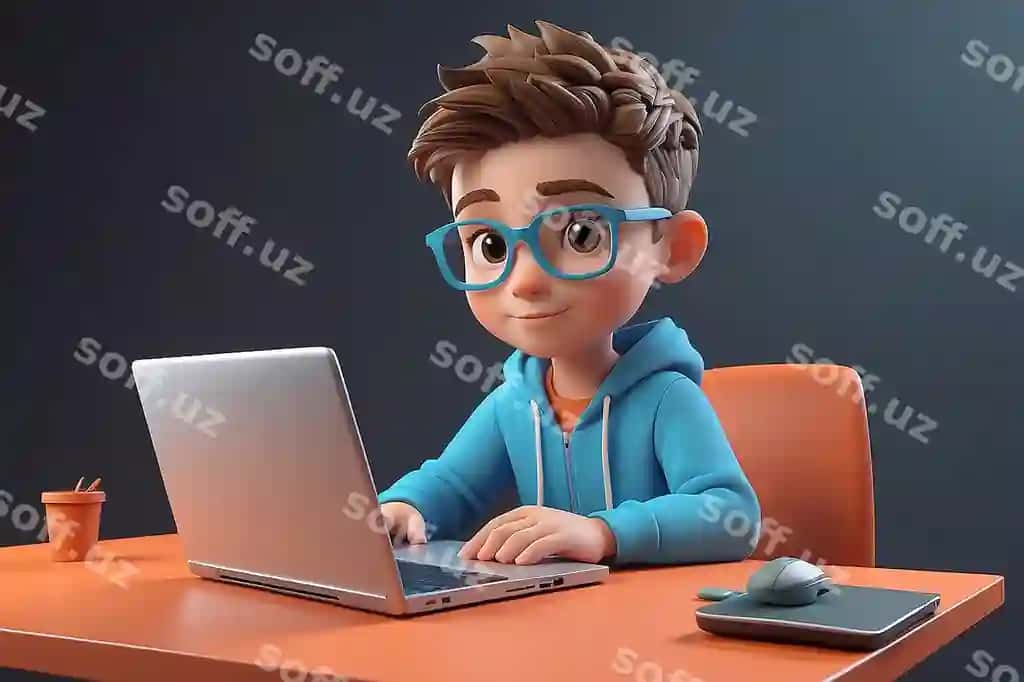 3d bola qahramoni ishlayotgan noutbuk | 3d kid character working laptop