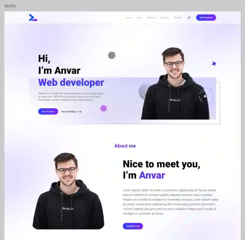 Dasturchi  uchun Portfolio sayt UI dizayni