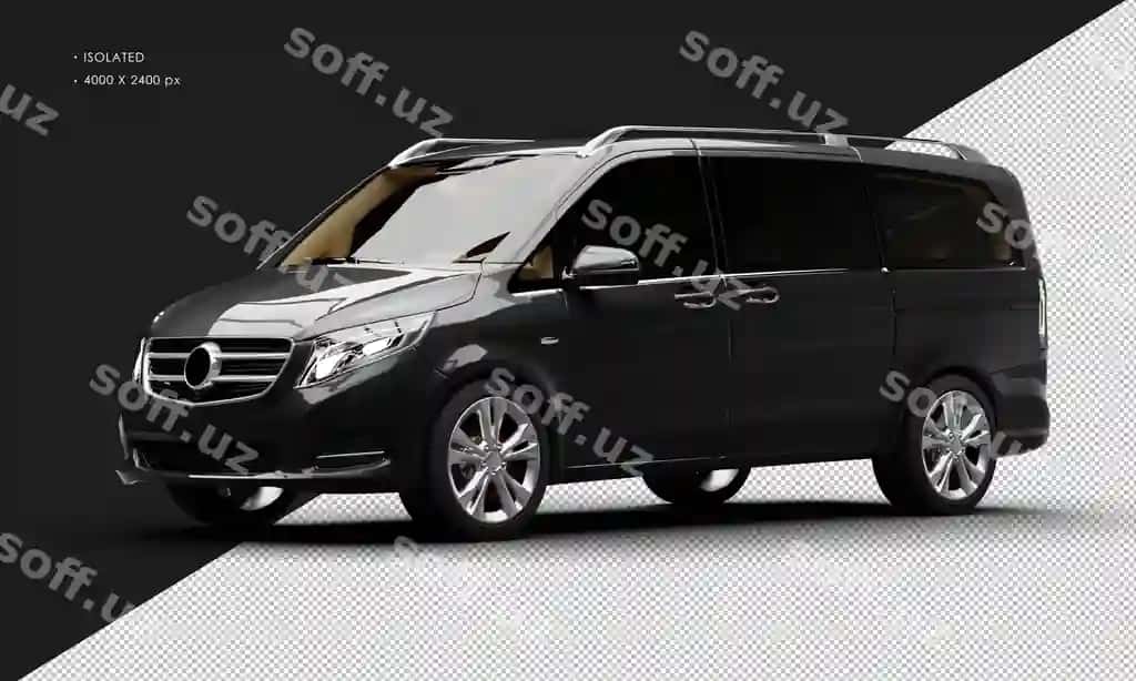 Ajraltirilgan haqiqiy metallik qora zamonaviy bog'bon shahar furgon mashina dan | Isolated realistic metallic black modern luxury city van car from