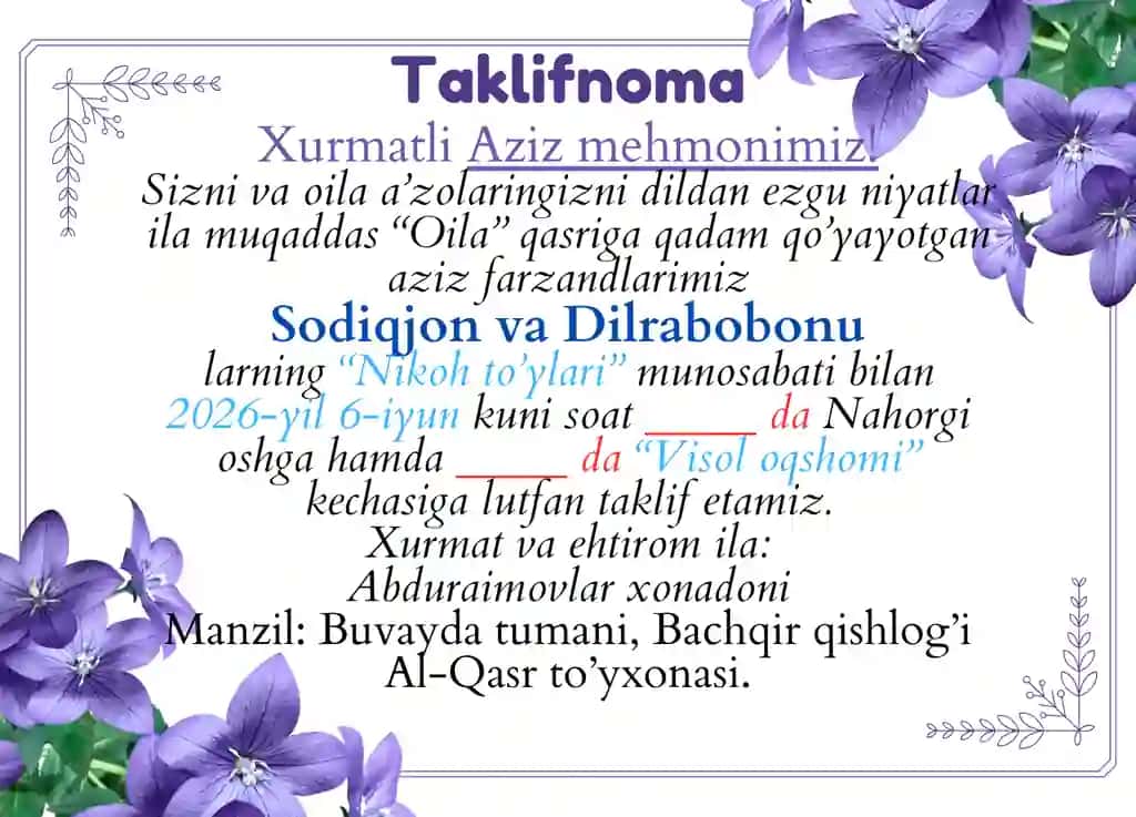 Taklifnoma shabloni