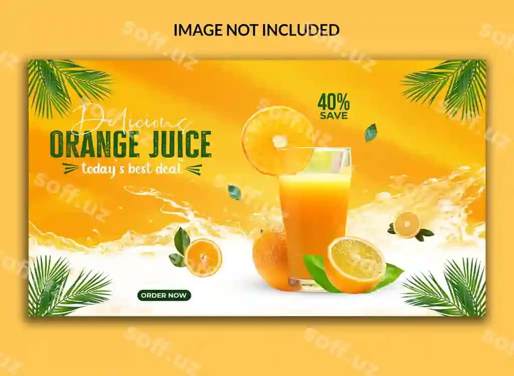 Mazali apelsin shirinati ijtimoiy tarmoqlar veb baner dizayni | Delicious orange juice social media web banner design