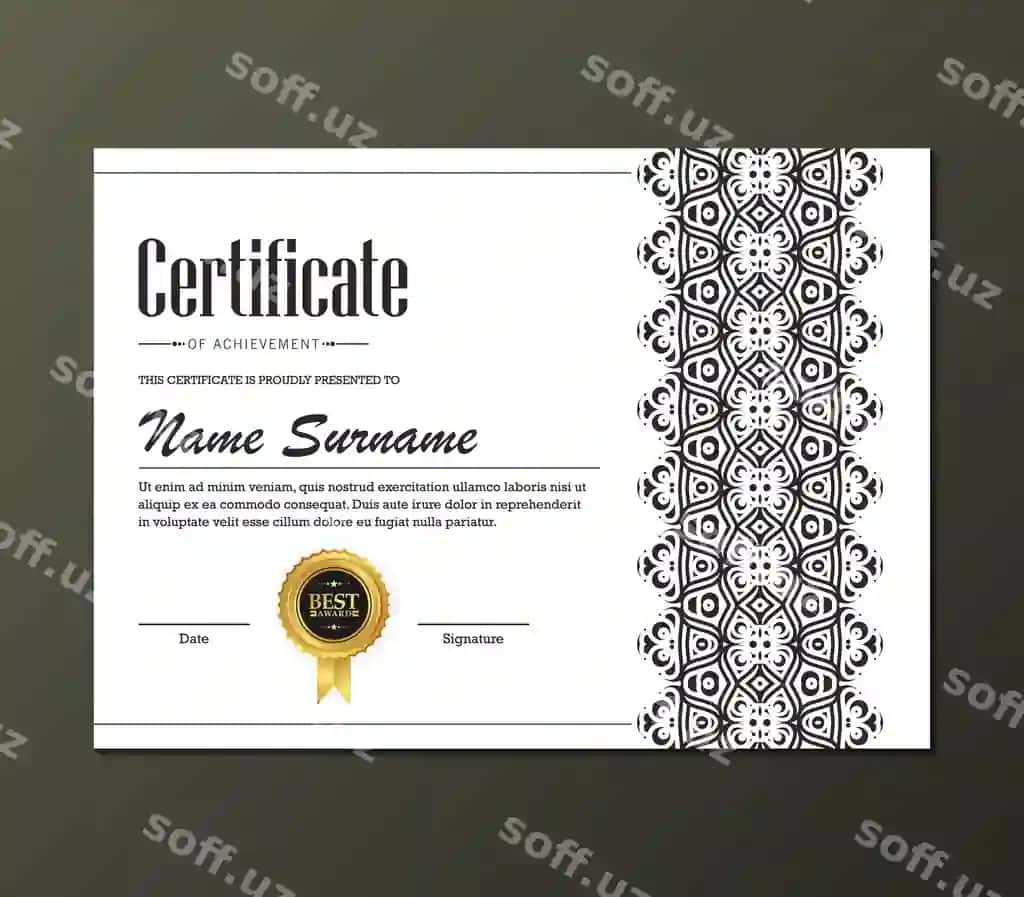 Elegant dekorativ bezatma sertifikat muvaffaqiyat shabloni bilan | Elegant decorative ornament certificate achievement template with