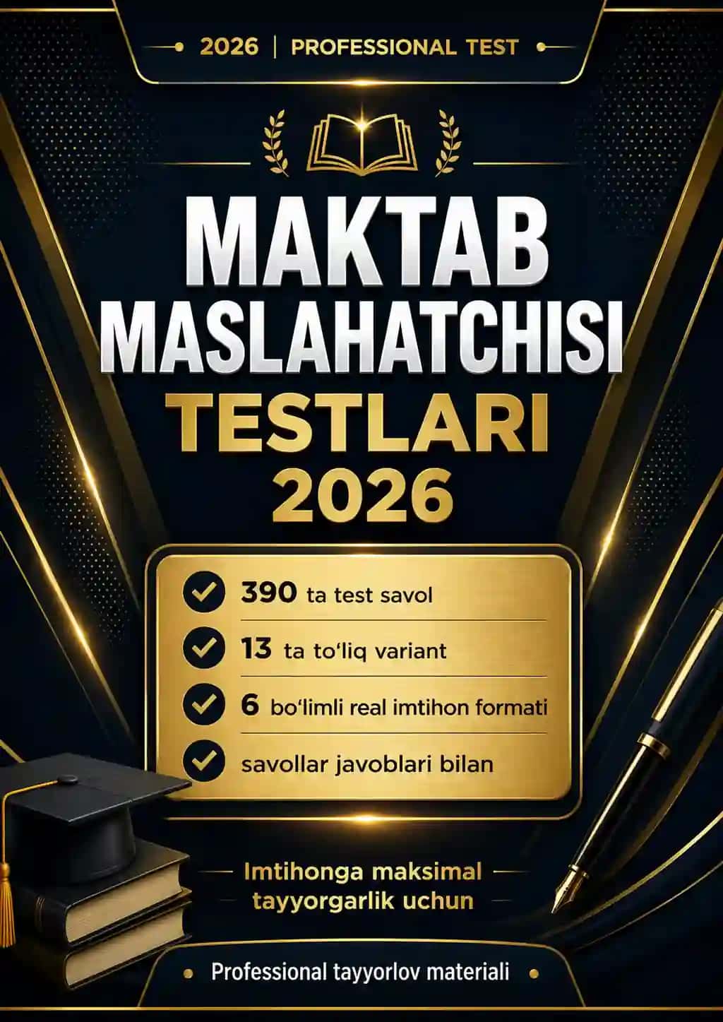 2026 MAKTAB MASLAHATCHISI TESTLARI | 390 SAVOL | 13 VARIANT | JAVOBLARI BILAN | REAL IMTIHON