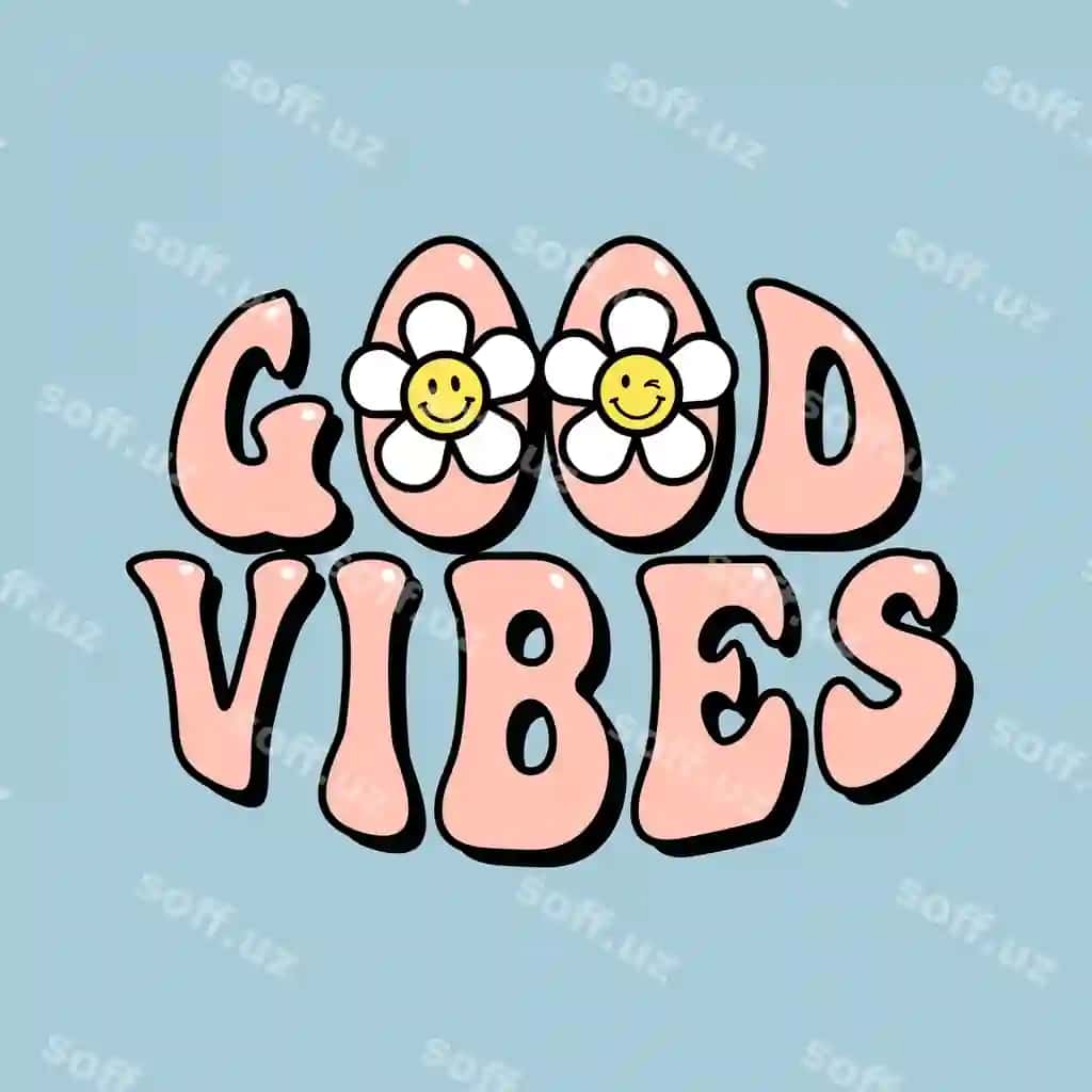 Yaxshi hissiyotlar yozuvida daisy gulari va apelsin rangli ilhom beruvchi slogan | Good vibes lettering with daisy flowers orange inspirational slogan