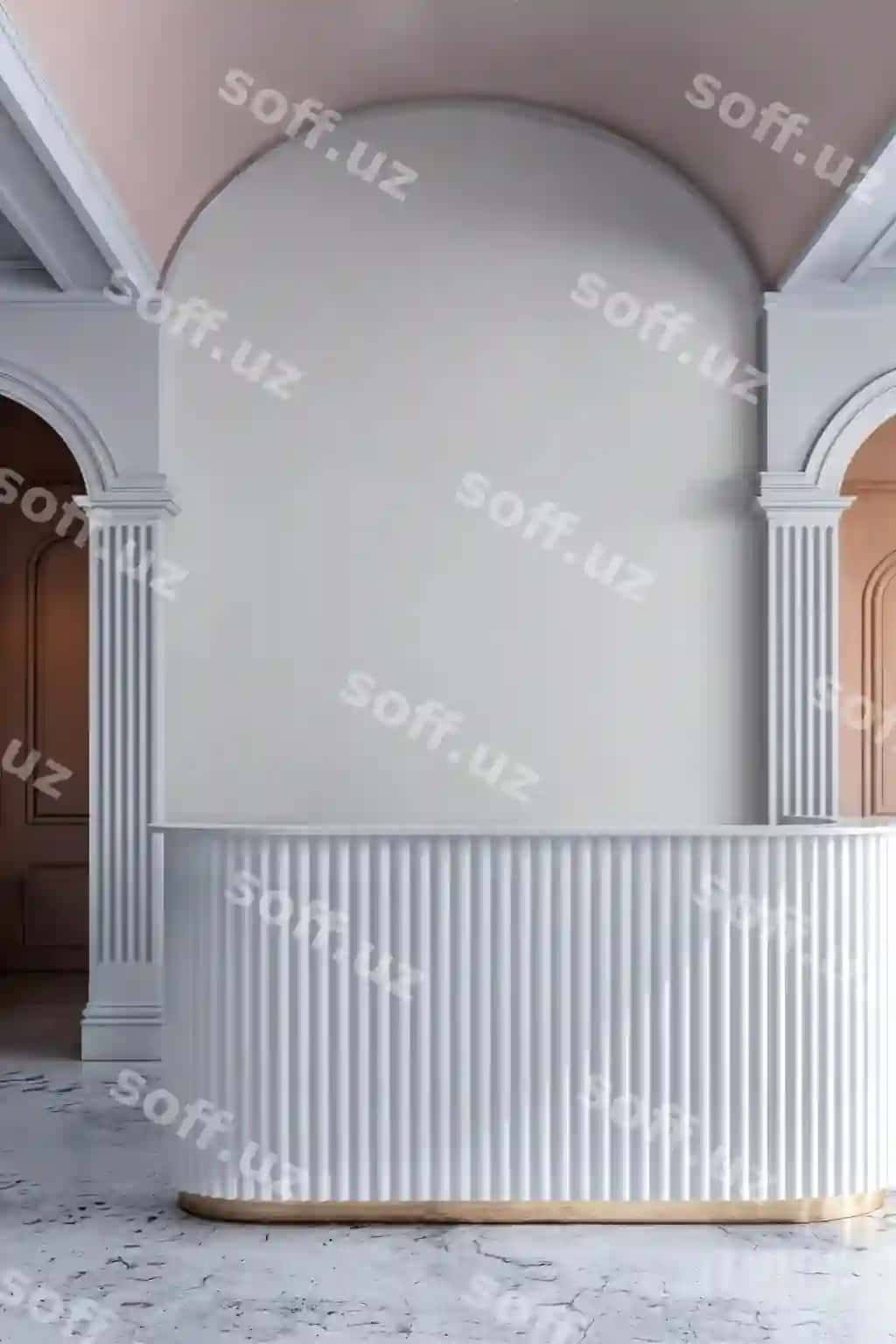 Zamonaviy germali qabul xonasi logotip namunasi | Modern fluted reception desk logo mockup