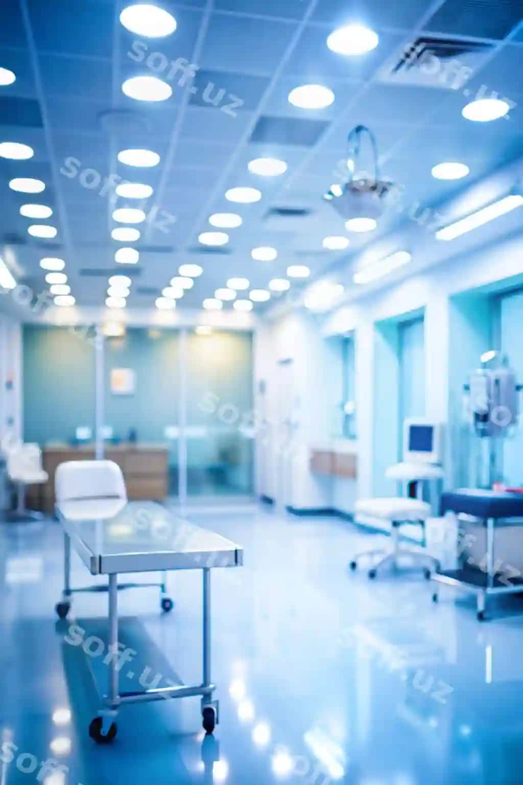 Bulanmagan tibbiy kabinet orqa fonda yorqin shifokor xonasi fokuslangan emas kasalxona ichki fonda sog'liqni saqlash konsepsiyasi | Blurred medical office background light doctor room defocused hospital interior health care concept