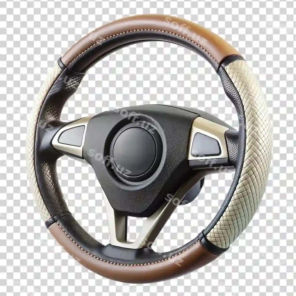 Choy qop bilan qora markazli shaffof orqa fondagi rul | Steering wheel with leather cover black center transparent background 2