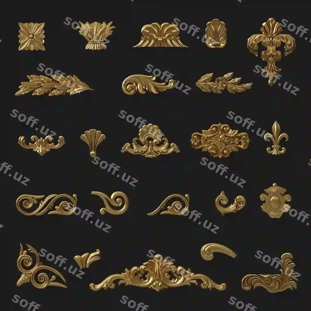 Bo'sh joylardagi o'yilgan oltin naqshlar | Set blanks carved gold patterns