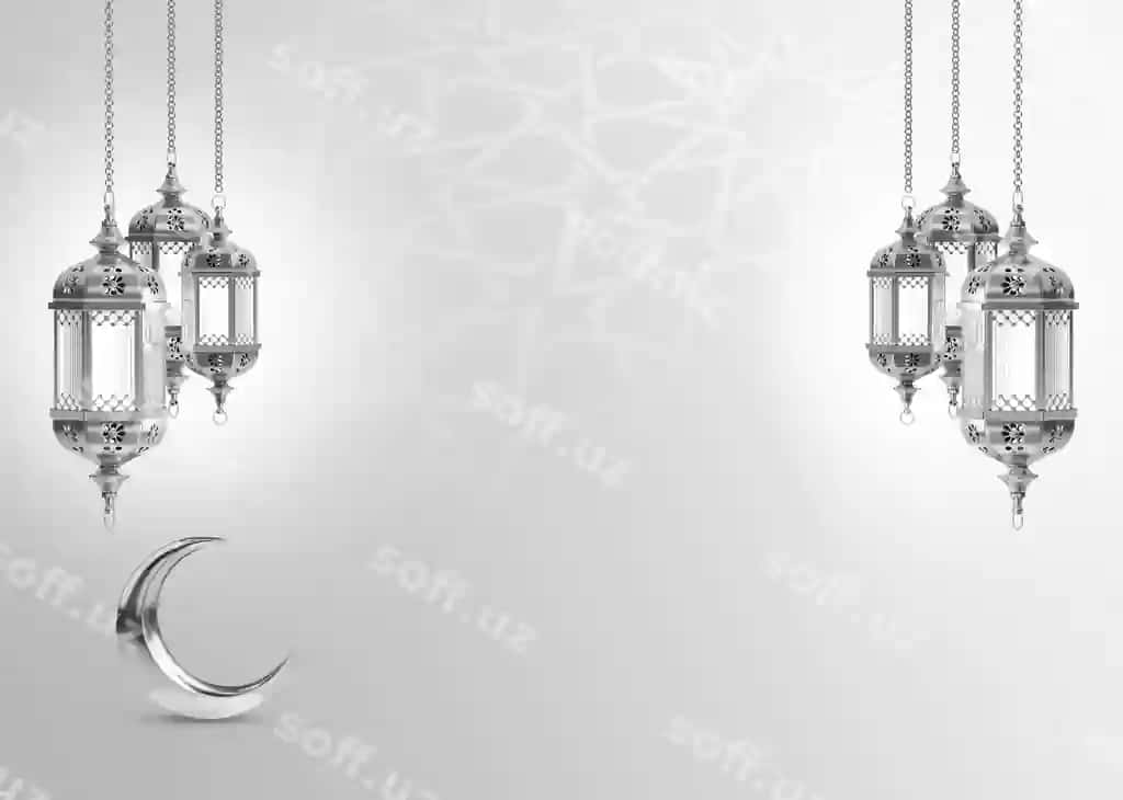 Hilol va hilol lampasi so'zlar ramazon islomiy ramazon salom berish foni | Crescent moon lamp with words ramadan islamic ramadan greeting background