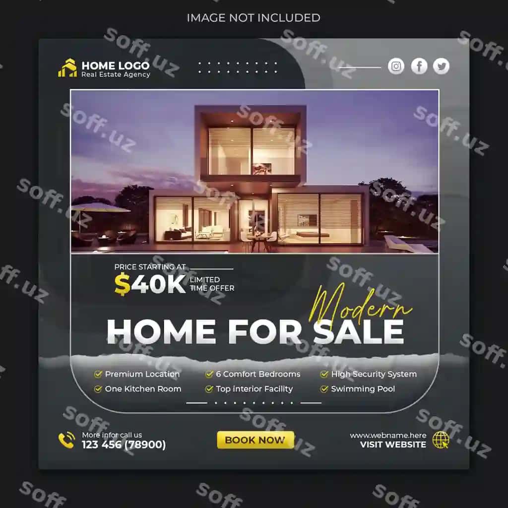 Mulk ijtimoiy tarmoqlar posti kvadrat flyer zamonaviy uy mulk | Real estate social media post square flyer modern house property