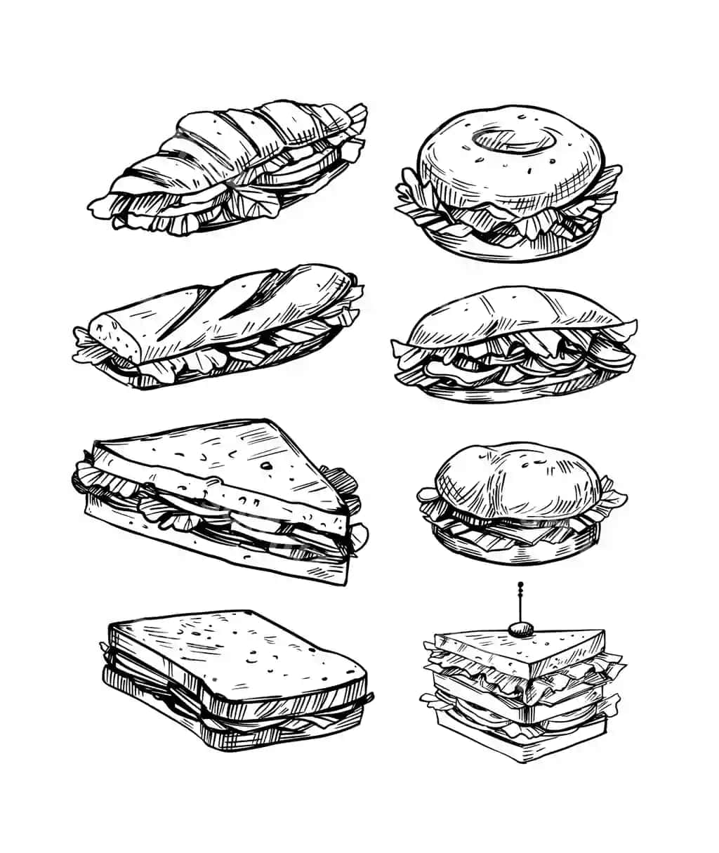Fast food stili chizilgan shakllar menyusi vektor illustratsiyasi | Set sandwiches vector illustration sketch style fast food