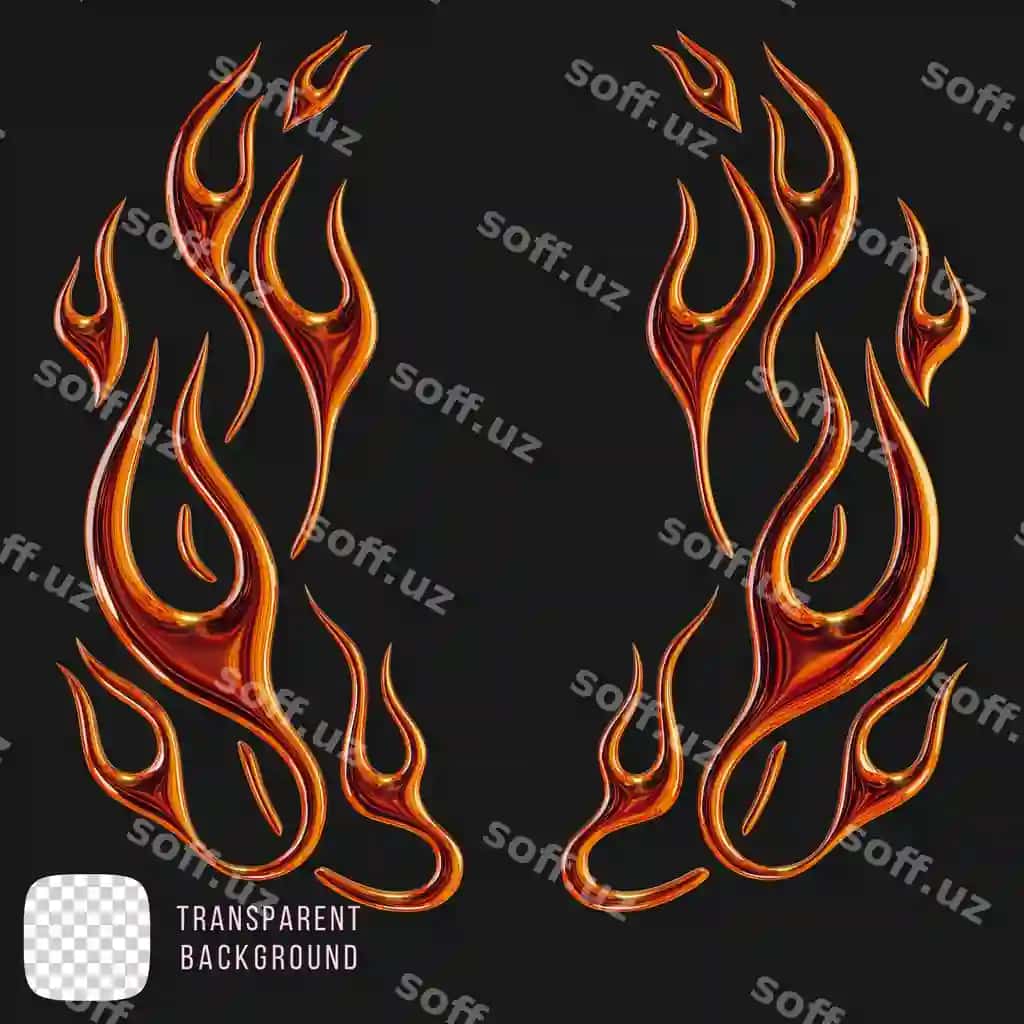 Olov tatu qilish uslubi metallik 3D renderlangan rasm shaffof fonda | Flame tattoo style metallic 3d rendered image transparent background 2