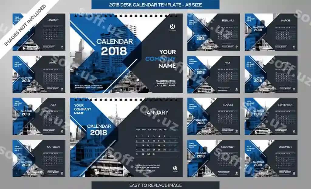 Stol takvimi 2018 shabloni | Desk calendar 2018 template 2