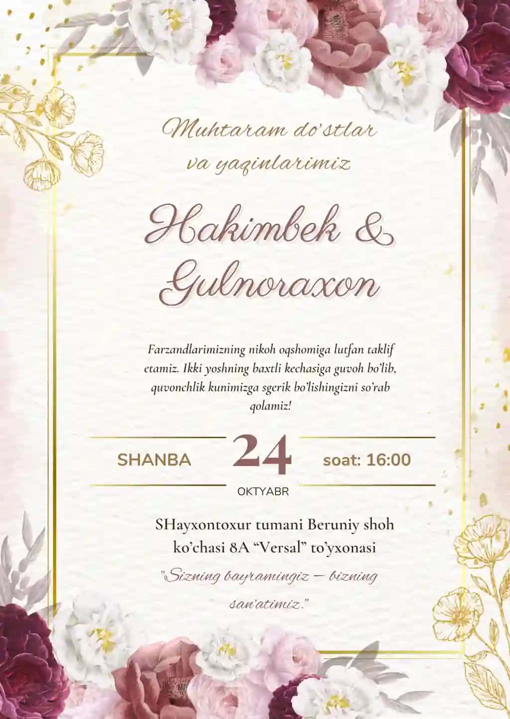 To'y va tadbirlar uchun taklifnoma