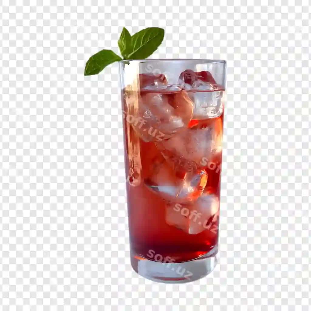 Serqatlamas qizil kokteyl buz nane dekoratsiyasi bilan | Refreshing red cocktail with ice mint garnish