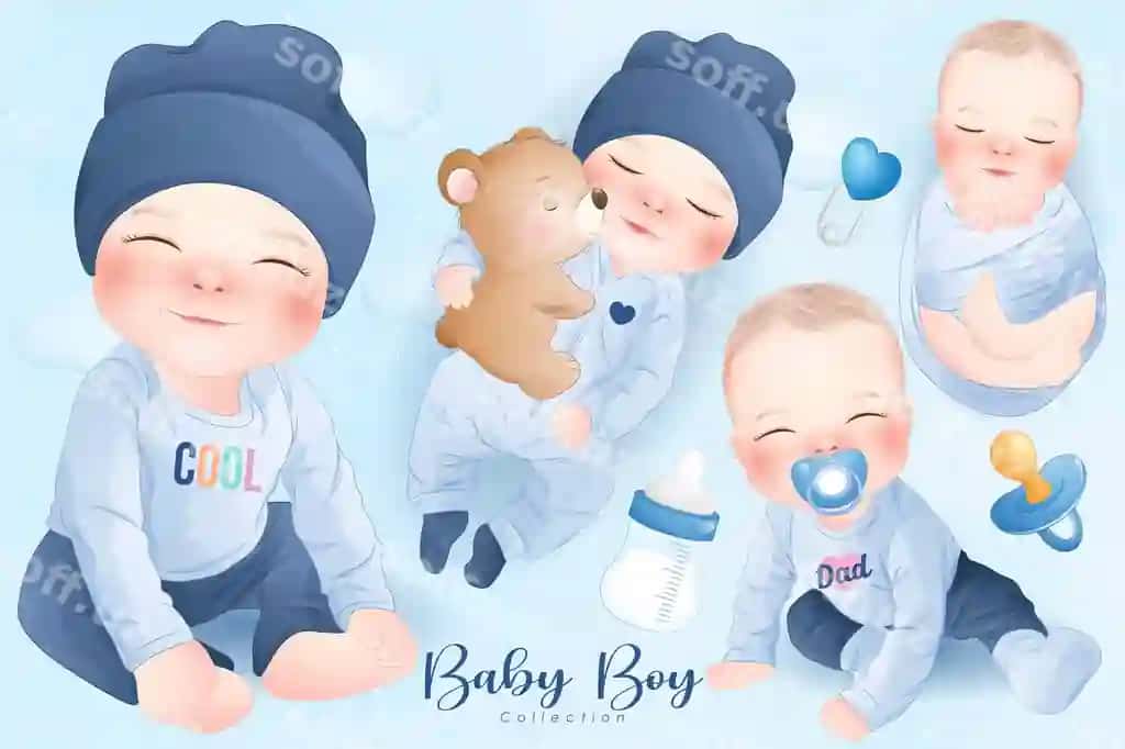 Chiroyli bolalar o'g'il akvaramel uslubi to'plami | Cute baby boy watercolor style collection
