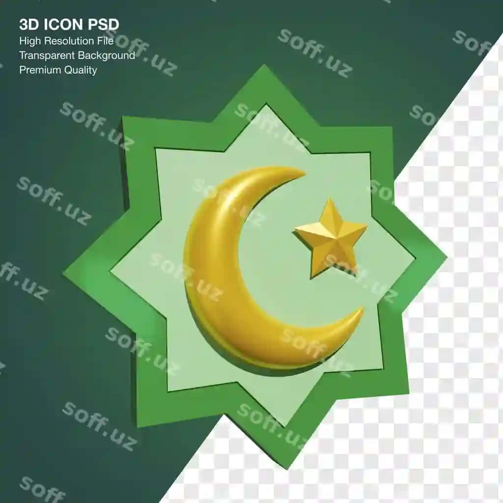 3d render illustratsiyasi Ramazon geometric shakli hilol bilan | 3d rendering illustration ramadan geometric shape with crescent