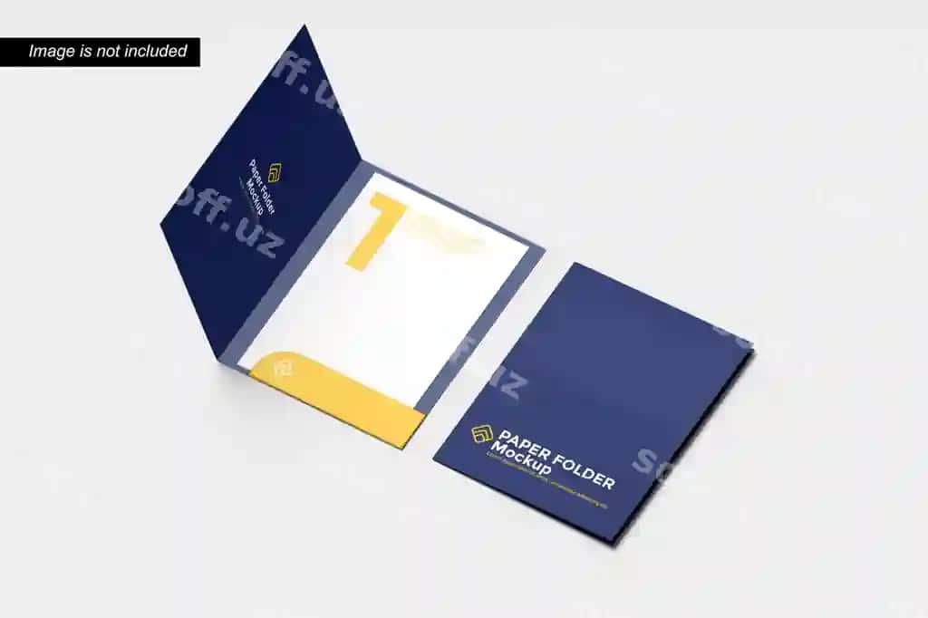 Ochiq yopiq qog'oz folder mockup hujjat taqdimoti | Open closed paper folder mockup with document presentation