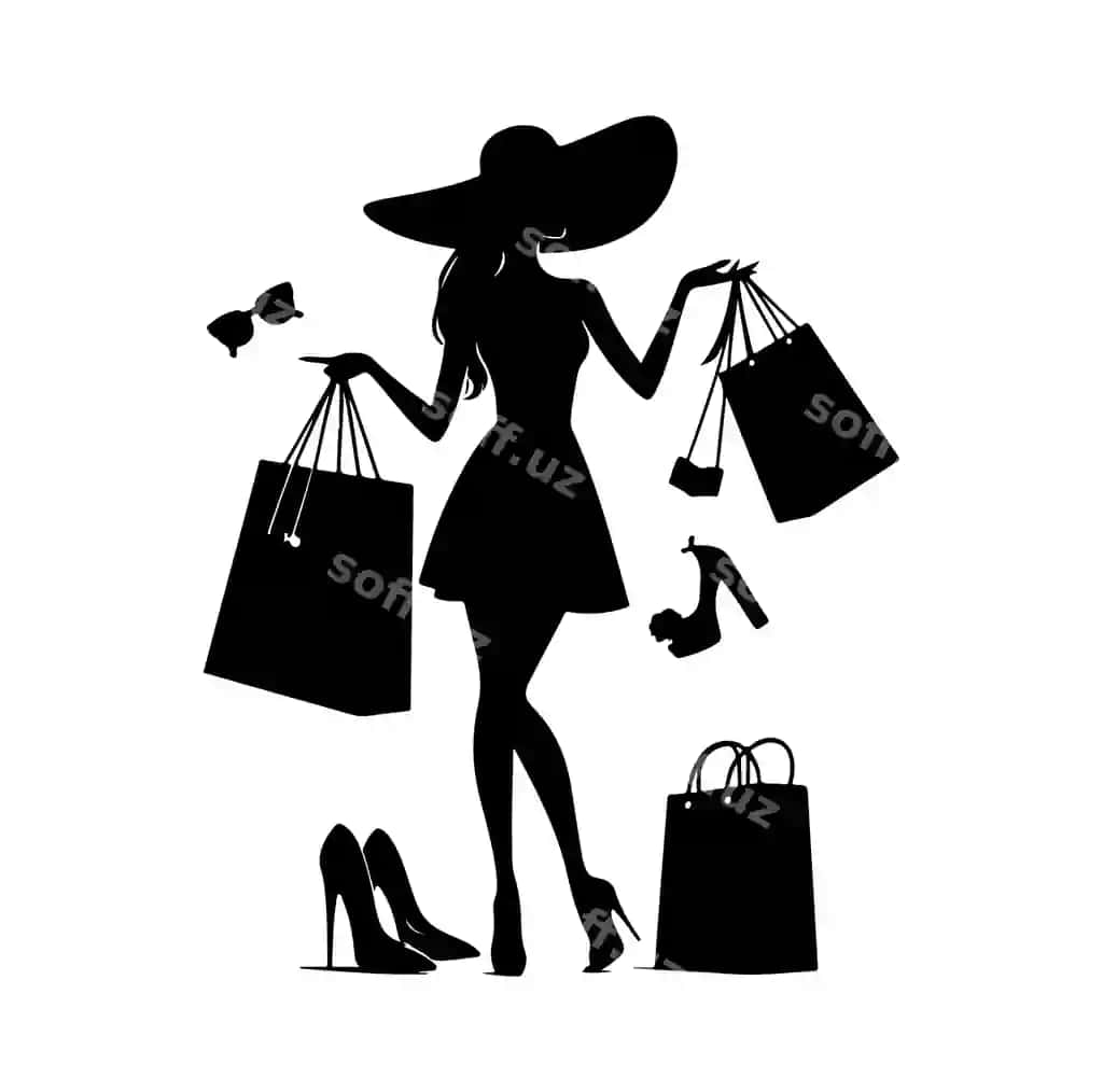 Xarid qiluvchi qiz illustratsiyasi siluet stili | Shopping girl illustration silhouette style