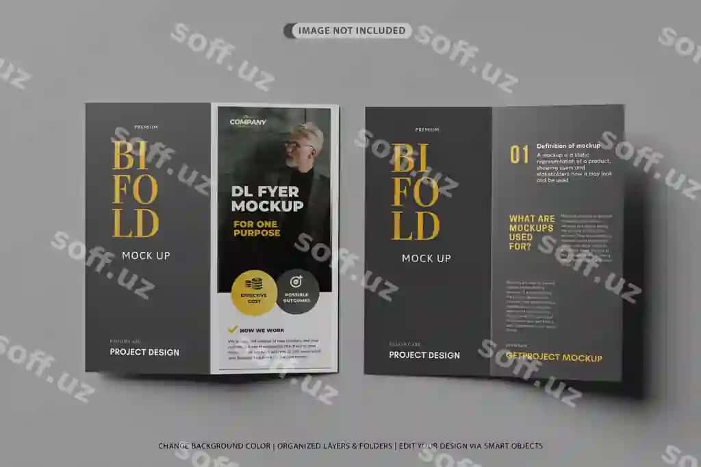 Old-orqa dl ikkalik realistik namuna | Front back dl bifold realistic mockup