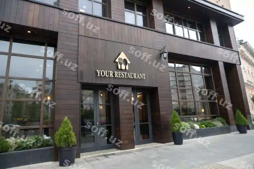 Restoran fasad logotipi mockup | Restaurant facade logo mockup