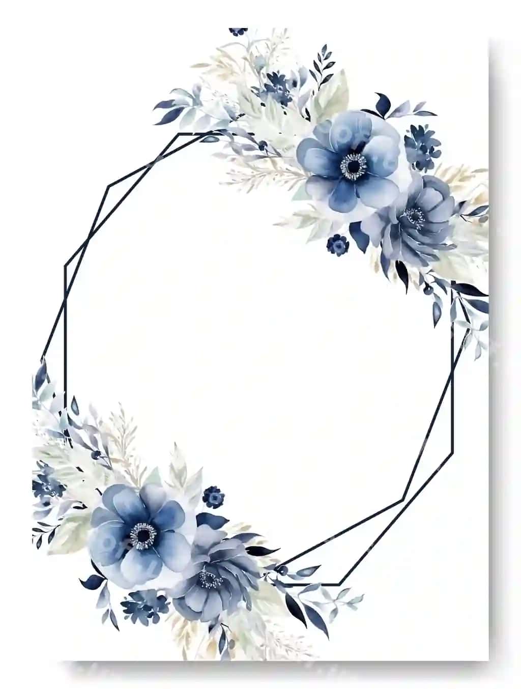 Qo'l chizilgan gulli turmali taklifnoma kartochka shabloni ko'k anemone | Hand drawn floral wedding invitation card template blue anemone