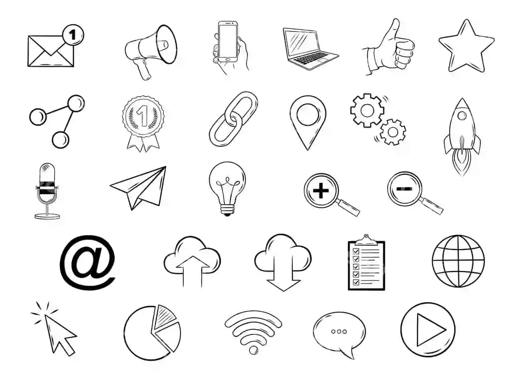 Internet marketing ikonkalar ijtimoiy tarmoqlar biznes veb qo'l bilan chizilgan ikonkalar | Internet marketing icons social media business web hand drawn icons 2
