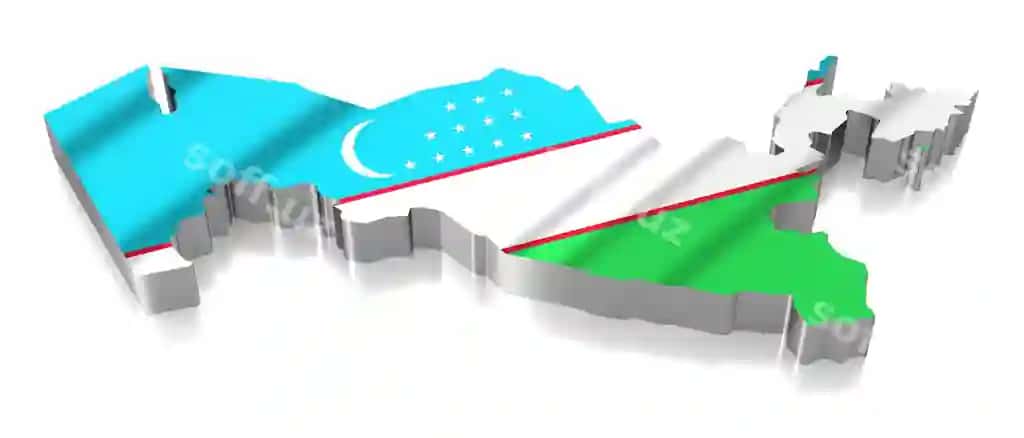 Uzbekiston davlat chegaralari va bayroq 3D illustratsiyasi | Uzbekistan country borders flag 3d illustration