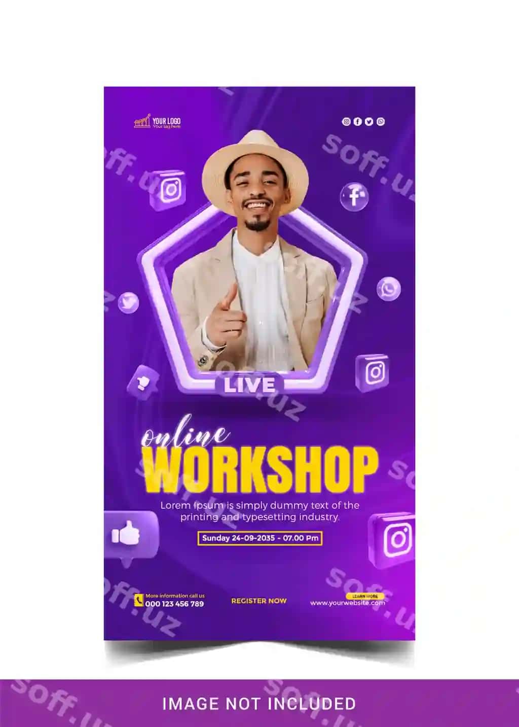 Jonli efir veb-suhbat reklamasi ijtimoiy tarmoqlar Instagram posti banneri | Live streaming webinar promotion social media instagram post banner