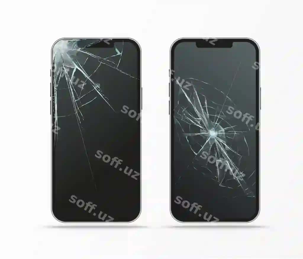 Buzilgan ekranli mobil telefon chiziqlangan shisha vektor illustratsiyasi | Broken display mobile phone cracked glass vector illustration 2