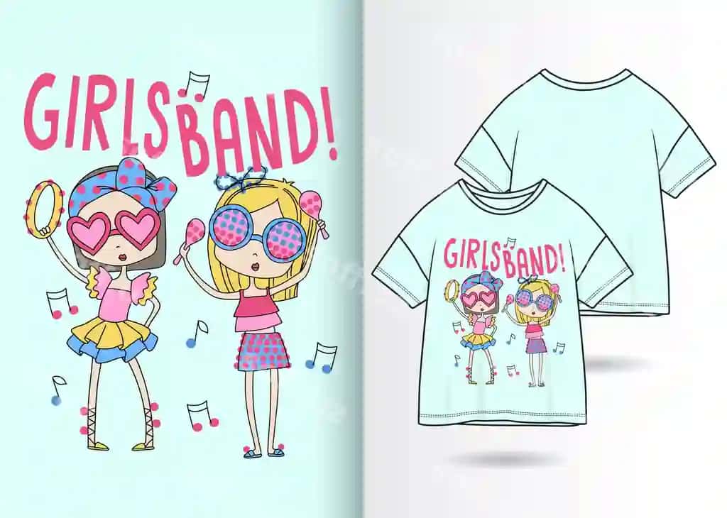 Qo'l bilan chizilgan chiroyli qizlar futbolkali | Hand drawn cute girls with tshirt