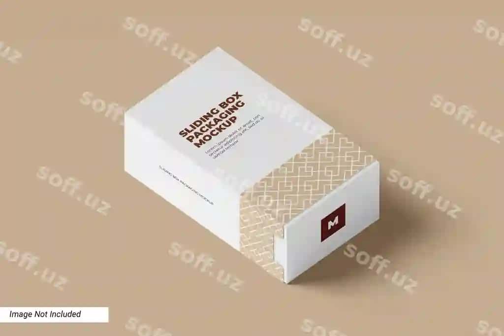 Sirpanuvchi quticha packeta namunasi perspektivli ko'rinish | Sliding box packaging mockup perspective view