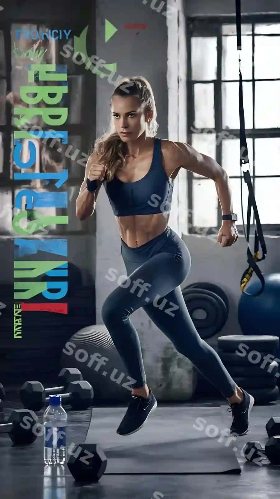 Fit ayol to'liq rasmi binoda treningda | Full shot fit woman trning indoors