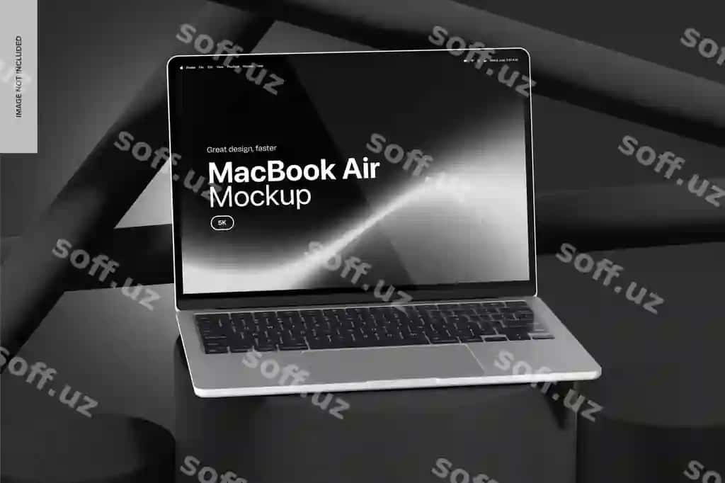 Macbook Air silindrik trubkalar bilan mockup chap tomondan ko'rinish | Macbook air with cylindric tubes mockup left view 2