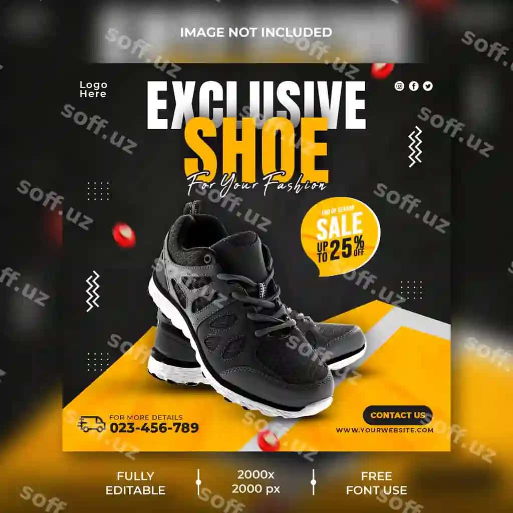 Oyoq qofragi uchun ijtimoiy tarmoqlar Instagram posti shabloni | Shoes social media instagram post template 2