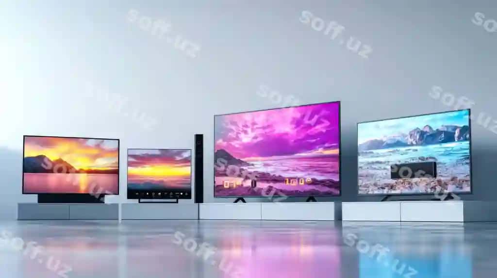 Zamonaviy televizor ekrani ajoyib vizuallarni namoyish etuvchi yorqin minimalizmli xona | Modern television display showcasing stunning visuals bright minimalist room