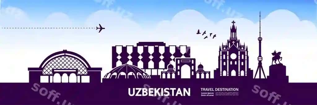 Oʻzbekiston sayohat manzili vektor illustratsiyasi | Uzbekistan travel destination vector illustration 2