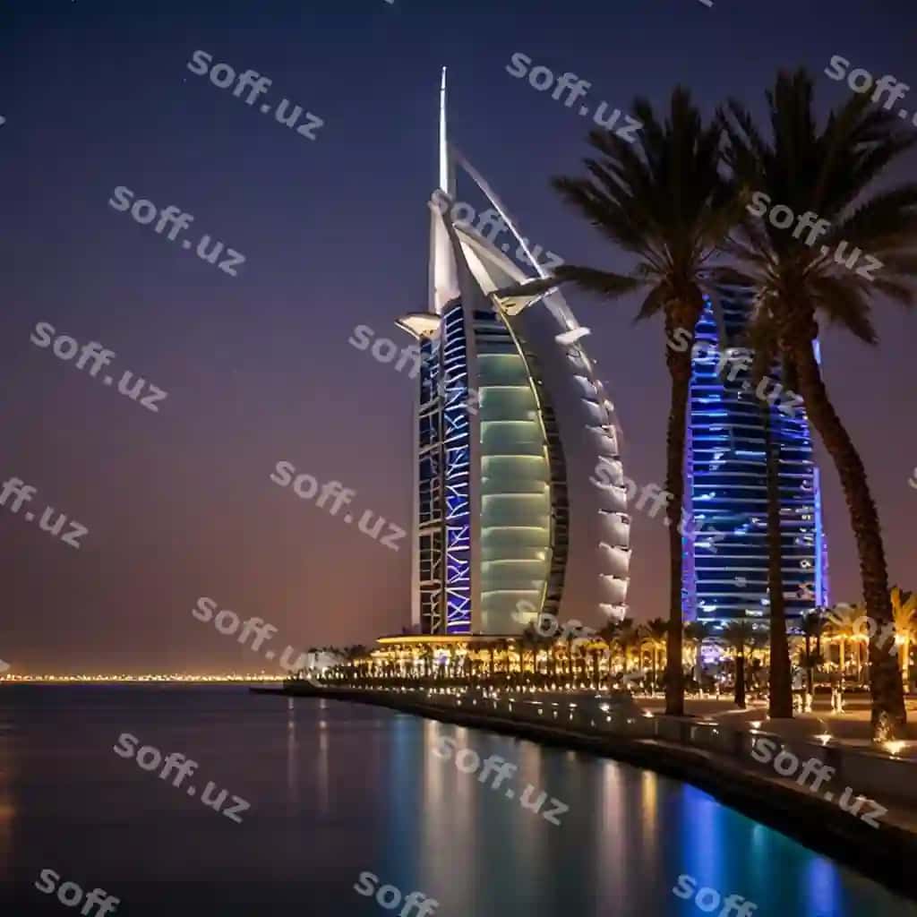 Mehmonxona palm chiqlovli orqa fonda suvni tanasi | Hotel with palm trees body water background