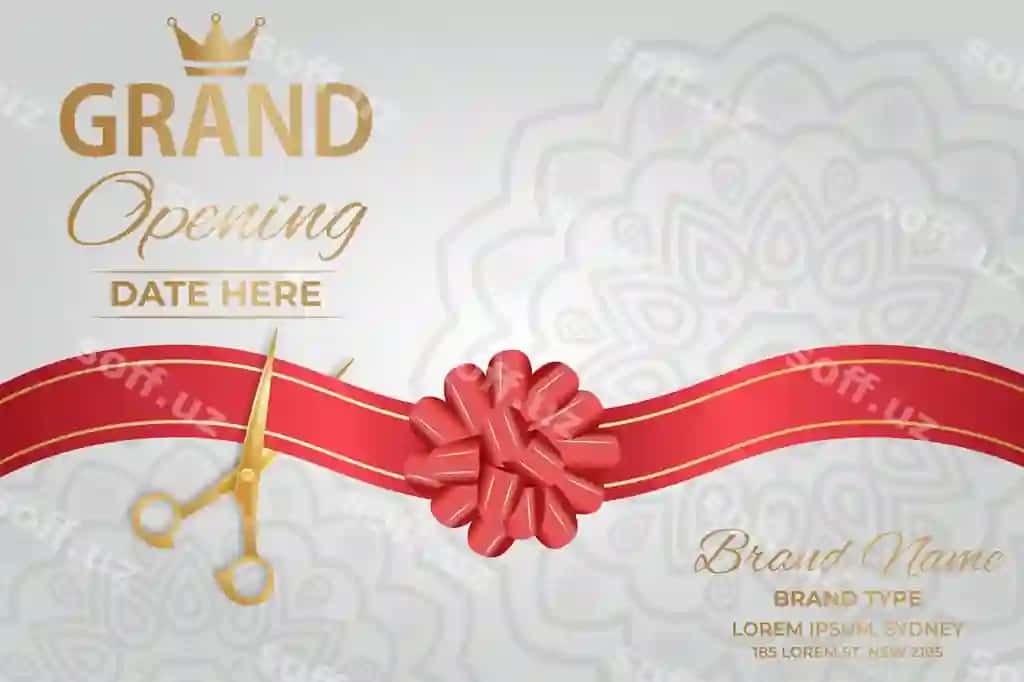 Elegant katta ochilish ribandni qirqish taklifnoma bayram bilan | Elegant grand opening ribbon cutting invitation with celebration