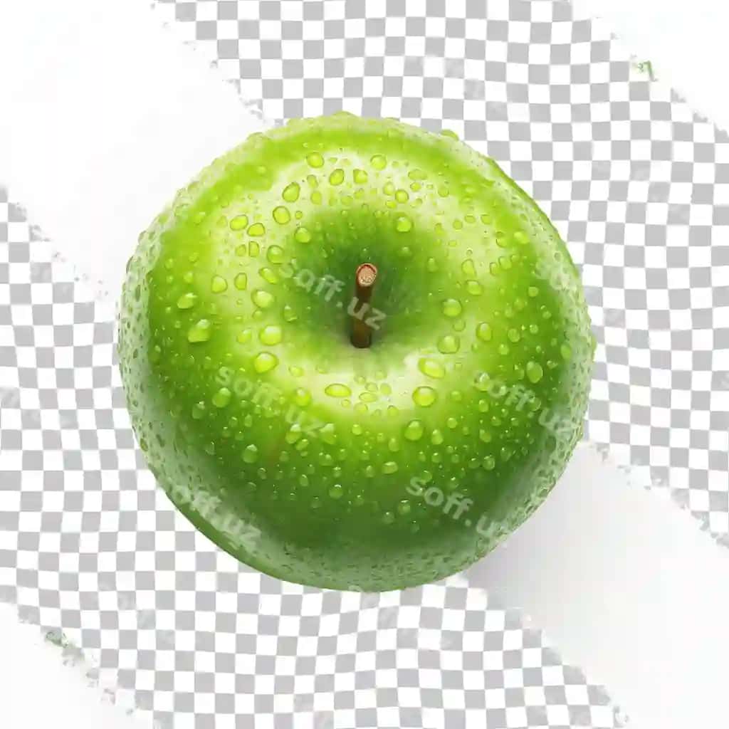 Yashil olma su bilan damllar oq fonda | Green apple with water droplets it white background