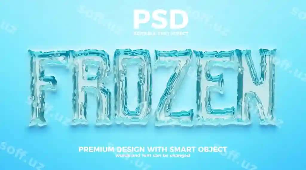 Muzlangan buz 3D tahrirlanadigan matn effekti premium PSD | Frozen ice 3d editable text effect premium psd