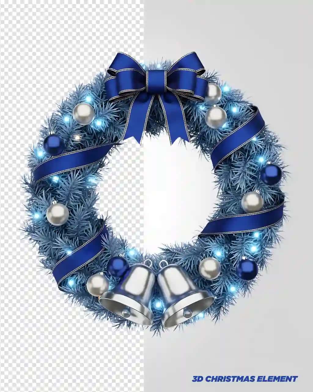 Qo'ng'iroq chiroqlari bilan bayramona ko'k kumush Rojdestvo gulchambari | Festive blue silver christmas wreath with bells lights