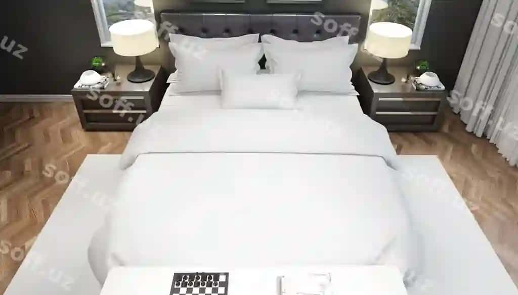 Haqiqiy yorqin zamonaviy ikki kishilik uy mebillar bilan | Realistic bright modern double bedroom with furniture