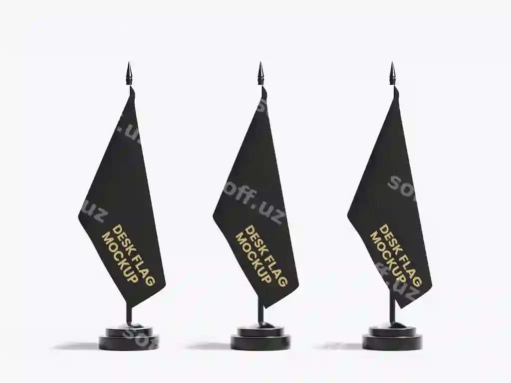 Stol bayroqi namunasi, tahrir qilish mumkin PSD shabloni, maxsus brend logotip dizayni | Desk flag mockup editable psd template custom branding logo design