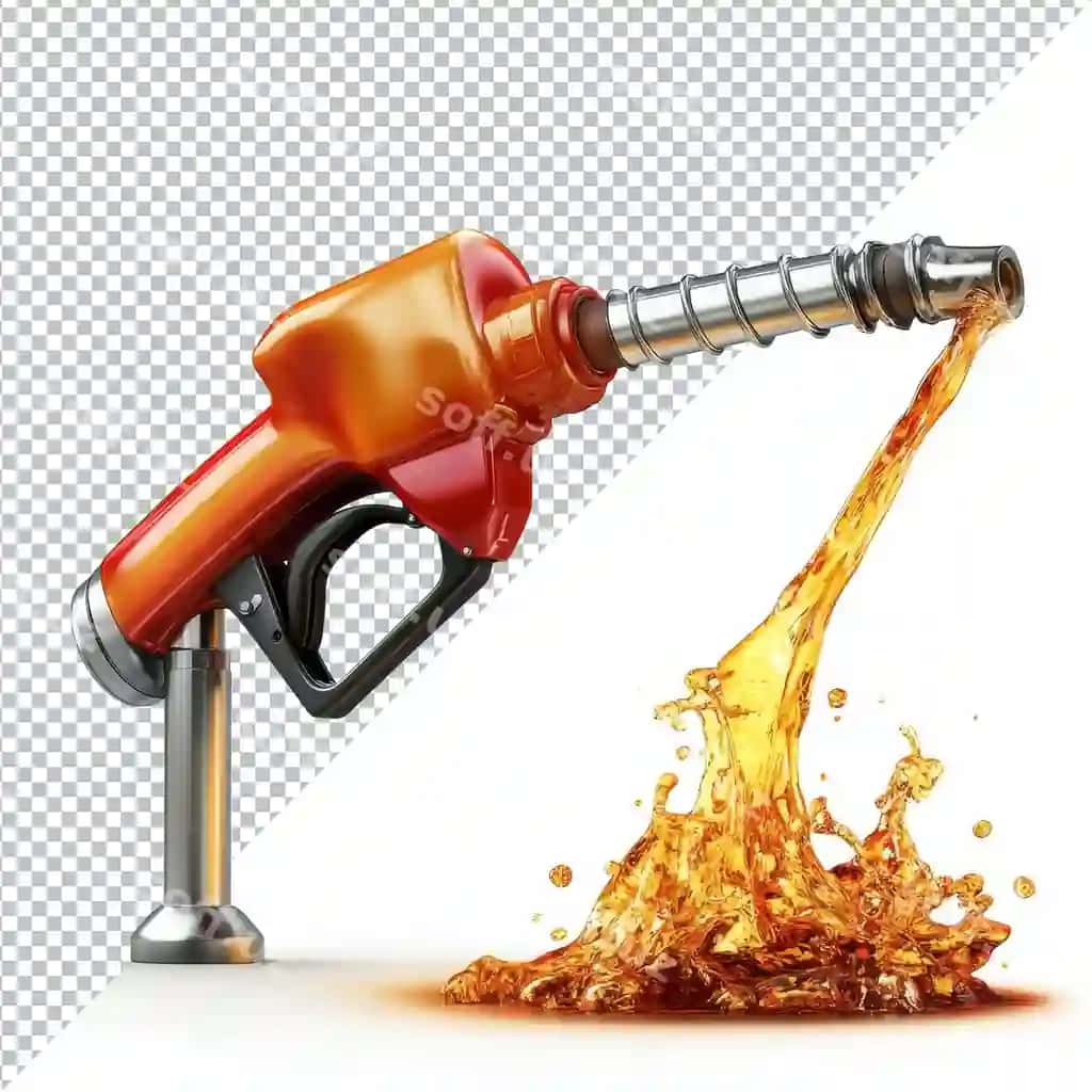 Benzin pompa chiqargichidan tushmoqda shaffof orqa fonda yoqilovchi tarqatuvchi | Gasoline pouring from pump nozzle transparent background fuel dispensing