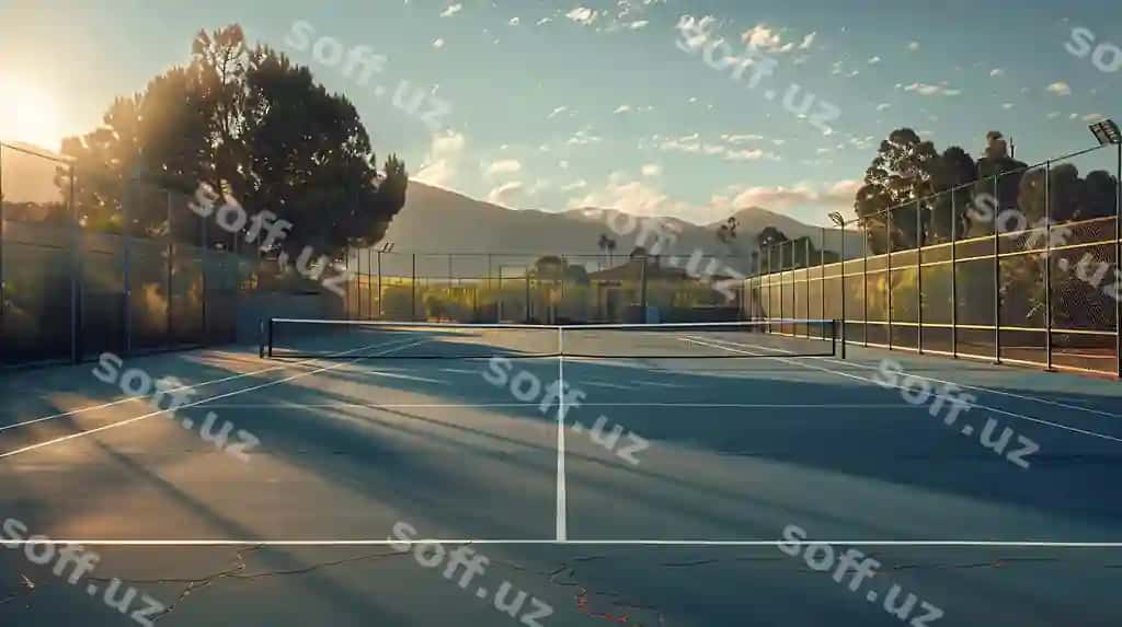 Chetkali cho'g'ir foni tennis maydoni | Tennis court with fence mountain background