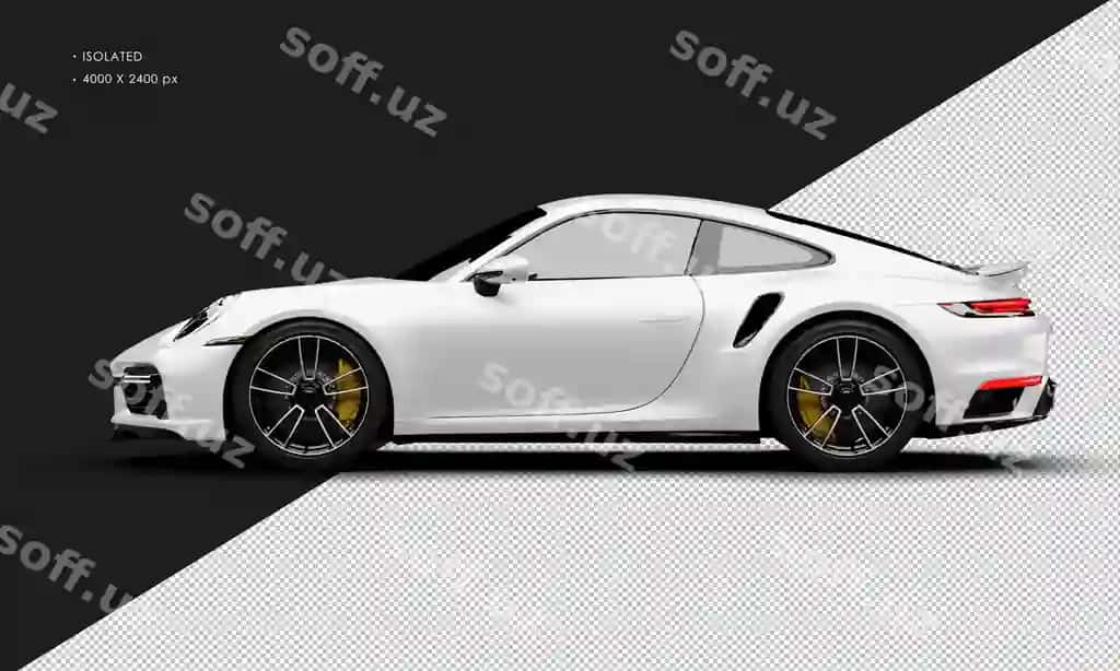 Ajraltirilgan realistik metalik oq lejendar kupe super sport avtomobili | Isolated realistic metallic white legendary coupe super sport car