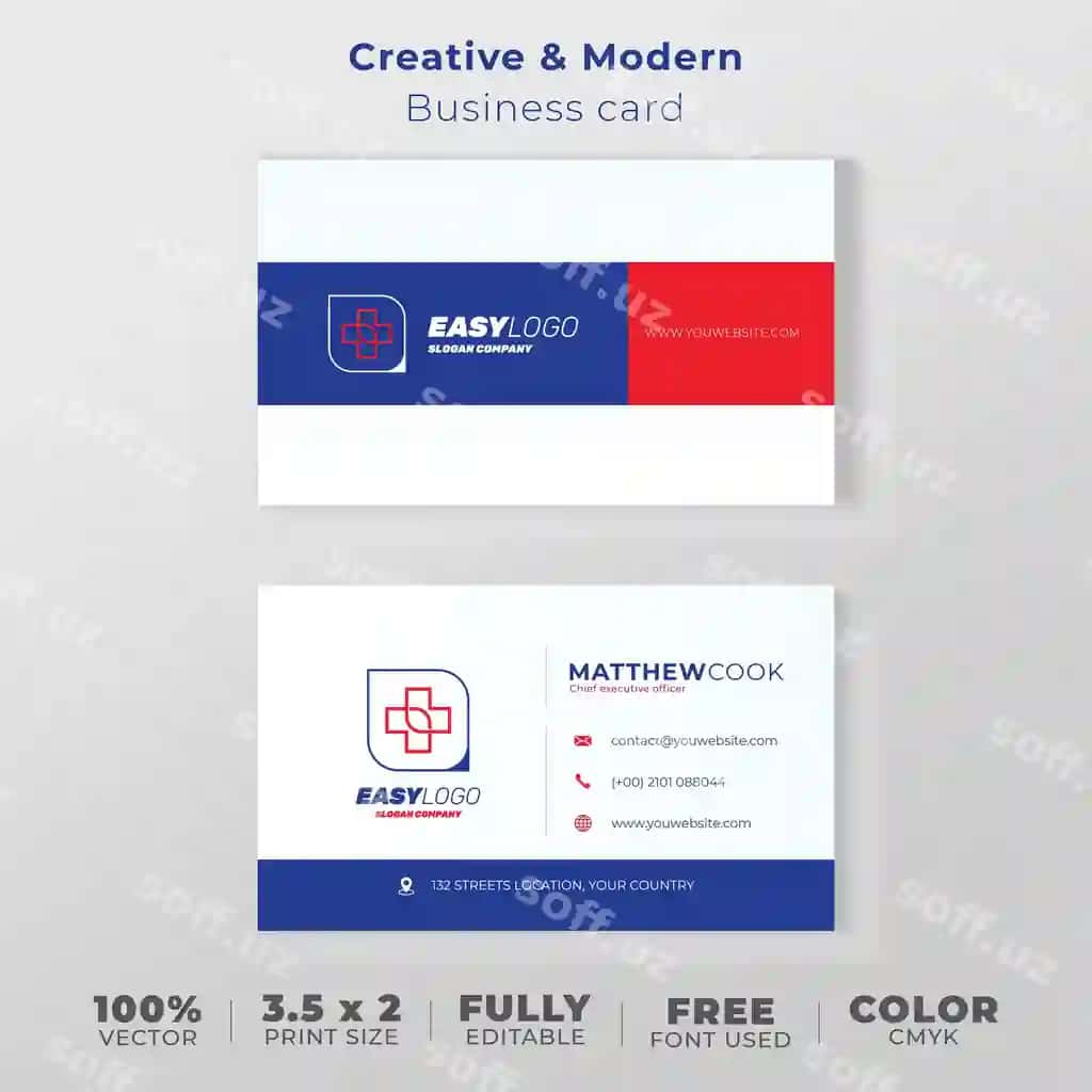 Zamonaviy biznes kartochka ko'k qizil | Modern business card blue red 2
